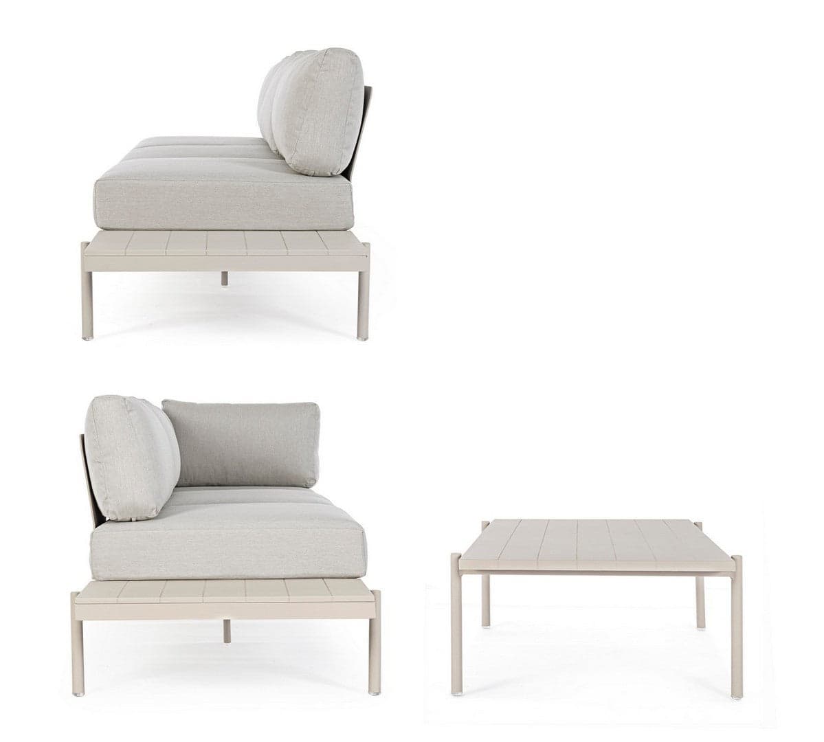 Salottino angolare con tavolino "Kendall Rastin" in alluminio, seduta in tessuto, per esterno in Set di mobili Decor Space - Altamura, commercioVirtuoso.it