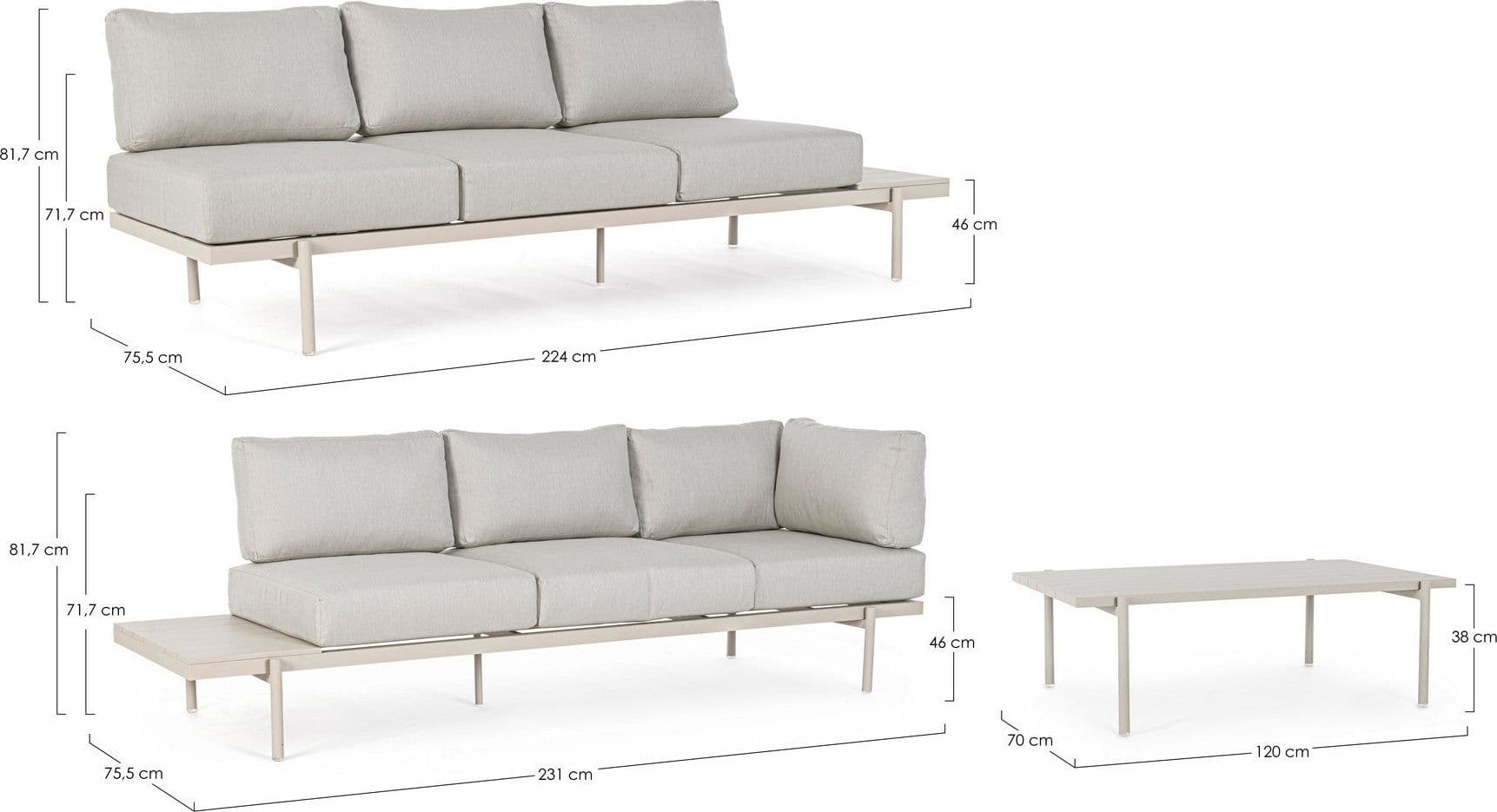 Salottino angolare con tavolino "Kendall Rastin" in alluminio, seduta in tessuto, per esterno Giardino e giardinaggio/Arredamento da giardino e accessori/Set di mobili Decor Space - Altamura, Commerciovirtuoso.it