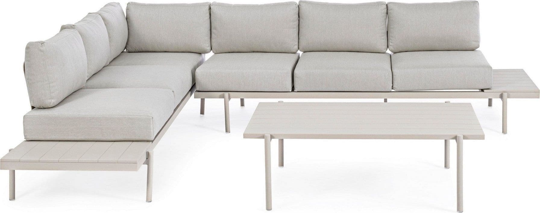 Salottino angolare con tavolino "Kendall Rastin" in alluminio, seduta in tessuto, per esterno Giardino e giardinaggio/Arredamento da giardino e accessori/Set di mobili Decor Space - Altamura, Commerciovirtuoso.it