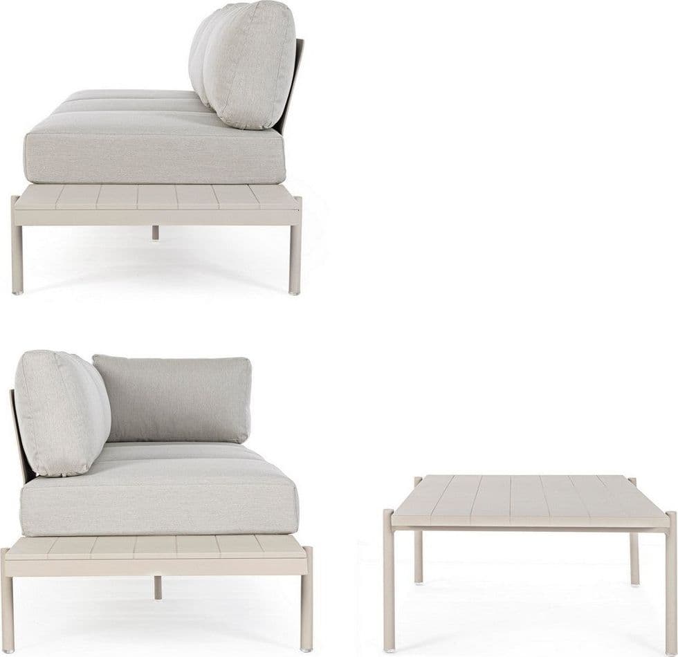 Salottino angolare con tavolino "Kendall Rastin" in alluminio, seduta in tessuto, per esterno Giardino e giardinaggio/Arredamento da giardino e accessori/Set di mobili Decor Space - Altamura, Commerciovirtuoso.it