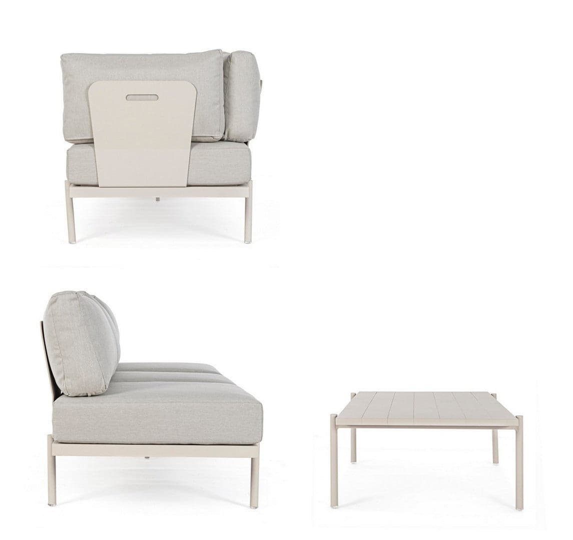 Salottino angolare con tavolino "Kendall Rastin" in alluminio, seduta in tessuto, per esterno Giardino e giardinaggio/Arredamento da giardino e accessori/Set di mobili Decor Space - Altamura, Commerciovirtuoso.it