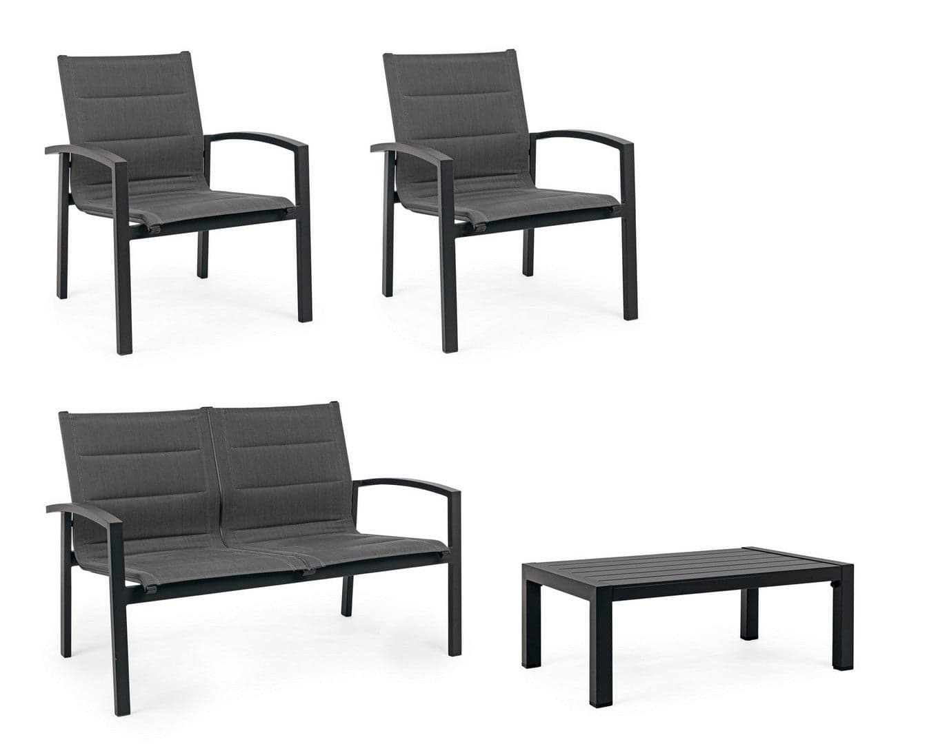Salottino "Laiken" con poltroncine, divanetto e tavolino, struttura in alluminio, per esterno in Set di mobili Decor Space - Altamura, commercioVirtuoso.it