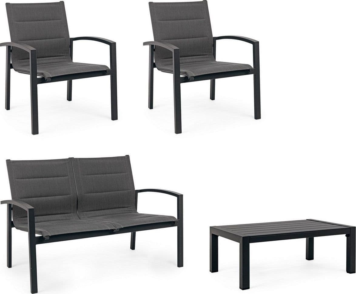 Salottino "Laiken" con poltroncine, divanetto e tavolino, struttura in alluminio, per esterno Giardino e giardinaggio/Arredamento da giardino e accessori/Set di mobili Decor Space - Altamura, Commerciovirtuoso.it