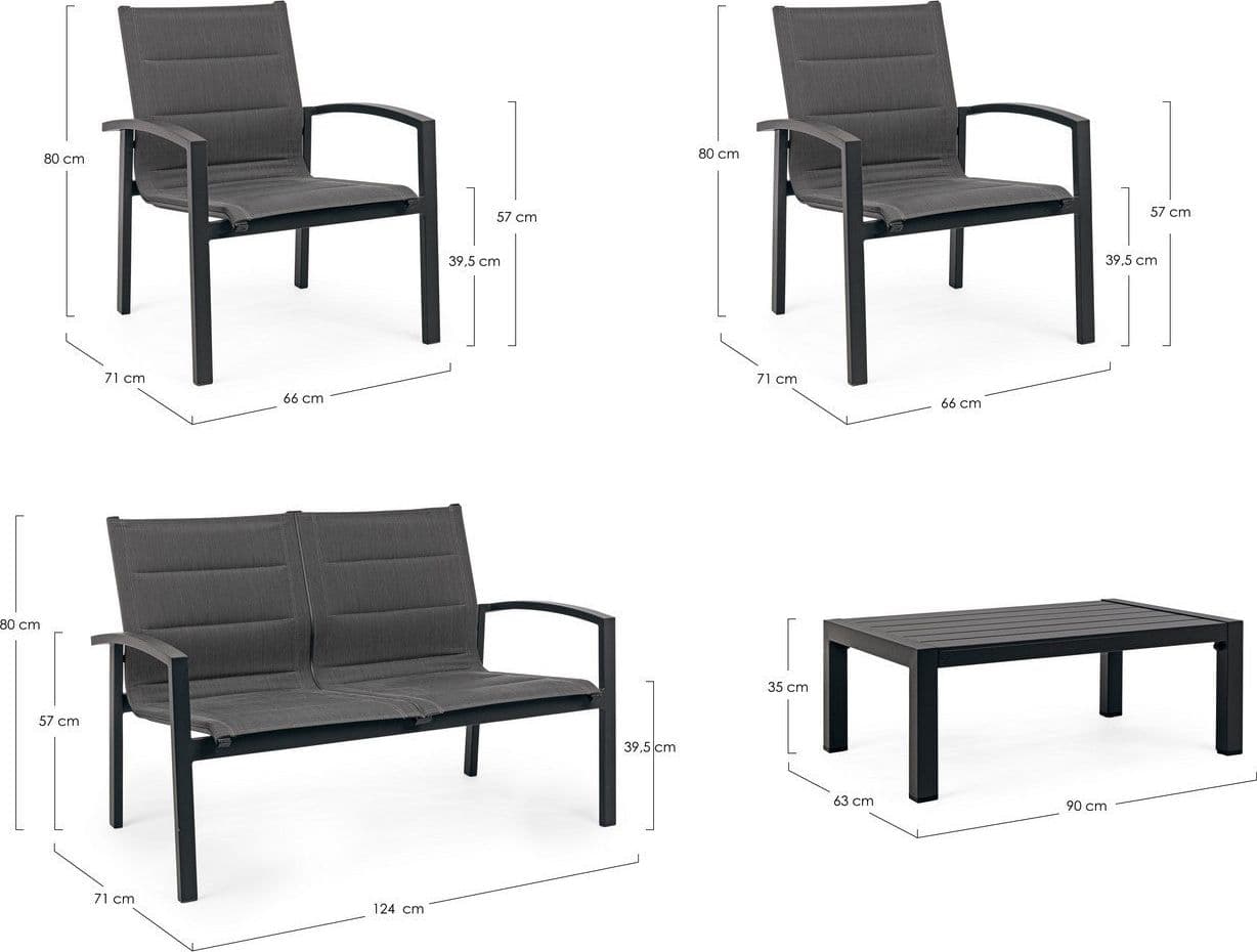 Salottino "Laiken" con poltroncine, divanetto e tavolino, struttura in alluminio, per esterno Giardino e giardinaggio/Arredamento da giardino e accessori/Set di mobili Decor Space - Altamura, Commerciovirtuoso.it