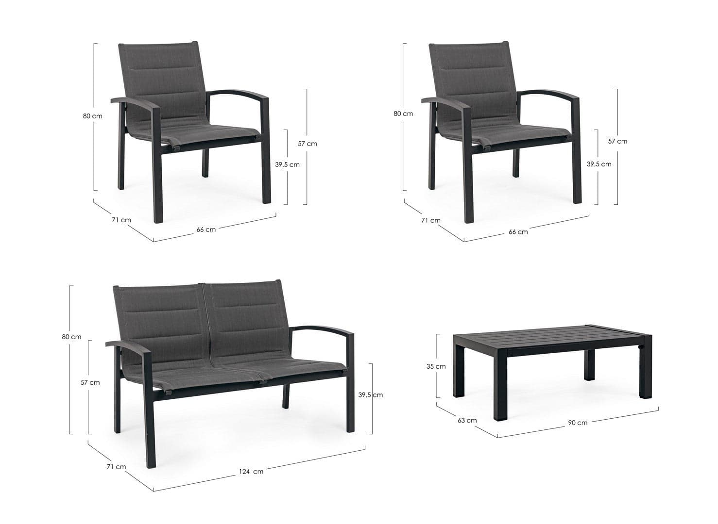 Salottino "Laiken" con poltroncine, divanetto e tavolino, struttura in alluminio, per esterno Giardino e giardinaggio/Arredamento da giardino e accessori/Set di mobili Decor Space - Altamura, Commerciovirtuoso.it