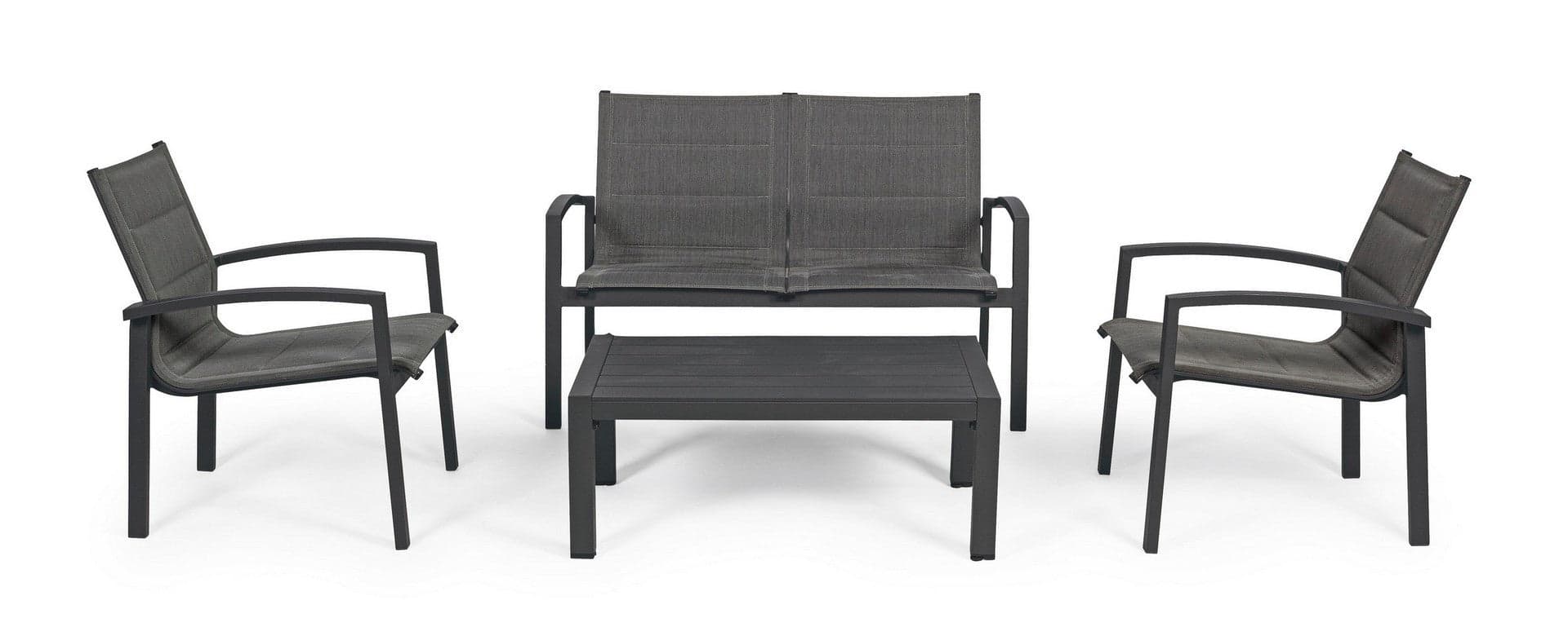 Salottino "Laiken" con poltroncine, divanetto e tavolino, struttura in alluminio, per esterno Giardino e giardinaggio/Arredamento da giardino e accessori/Set di mobili Decor Space - Altamura, Commerciovirtuoso.it
