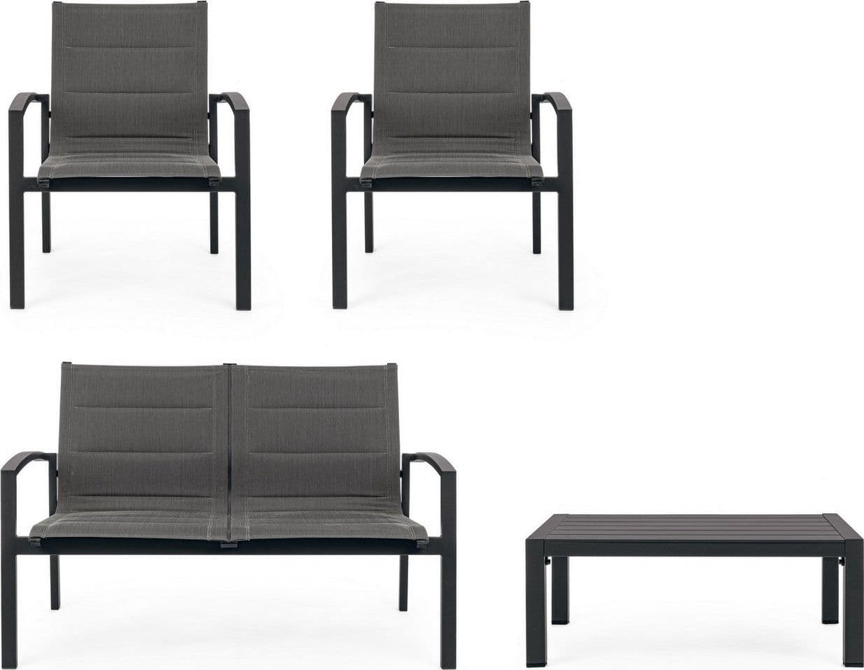 Salottino "Laiken" con poltroncine, divanetto e tavolino, struttura in alluminio, per esterno Giardino e giardinaggio/Arredamento da giardino e accessori/Set di mobili Decor Space - Altamura, Commerciovirtuoso.it