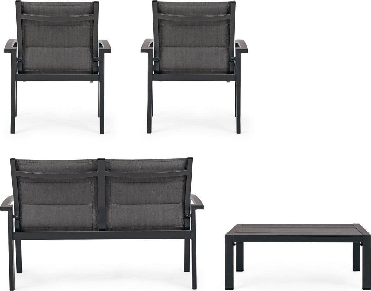 Salottino "Laiken" con poltroncine, divanetto e tavolino, struttura in alluminio, per esterno Giardino e giardinaggio/Arredamento da giardino e accessori/Set di mobili Decor Space - Altamura, Commerciovirtuoso.it