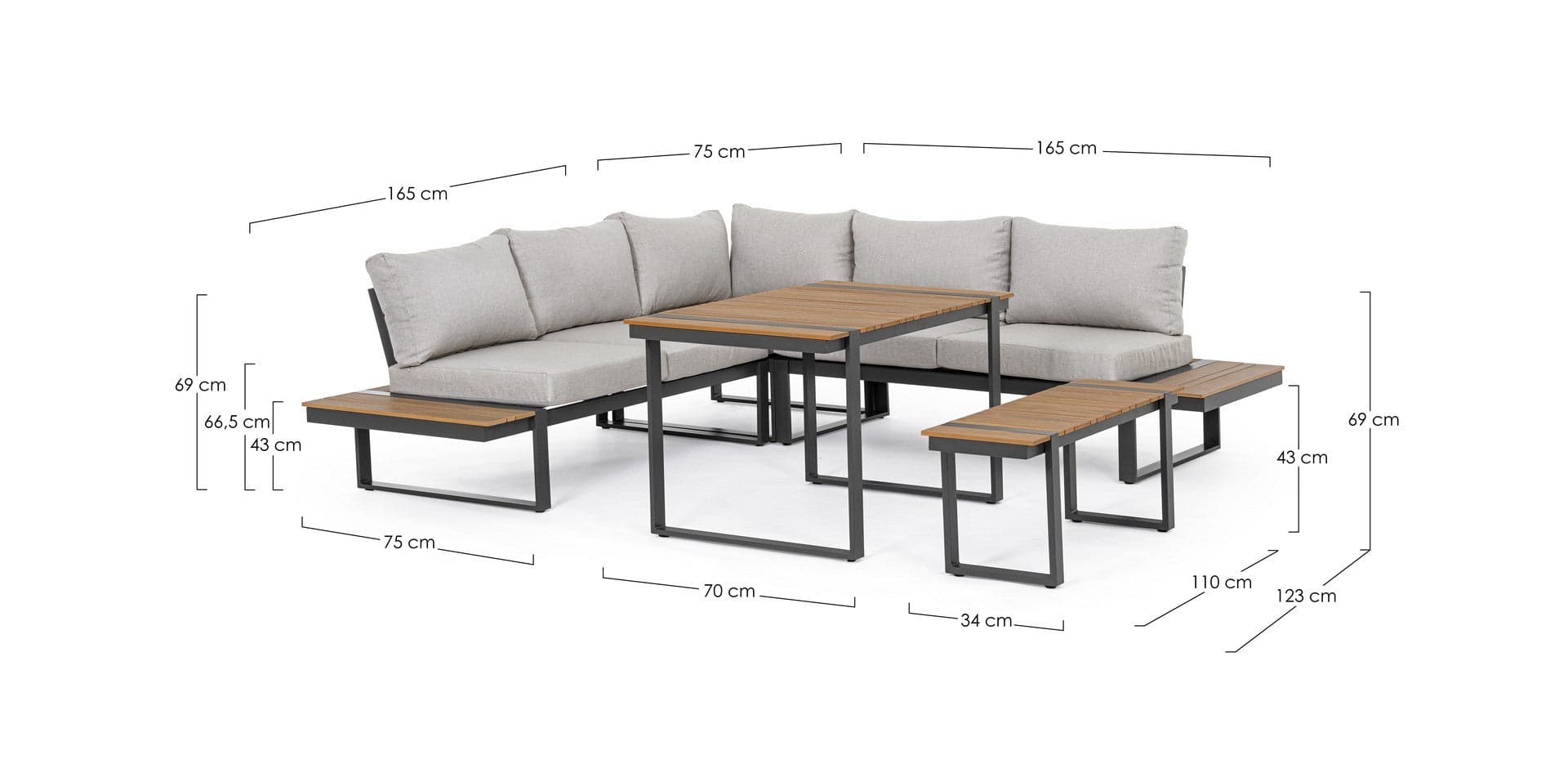 Salottino angolare "Sven" antracite, struttura in alluminio, cuscini sfoderabili in tessuto Giardino e giardinaggio/Arredamento da giardino e accessori/Set di mobili Decor Space - Altamura, Commerciovirtuoso.it