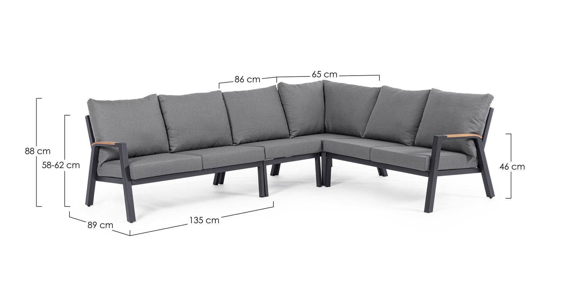 Salotto angolare "Jacob" per esterno, con struttura in alluminio, cuscini sfoderabili in Set di mobili Decor Space - Altamura, commercioVirtuoso.it