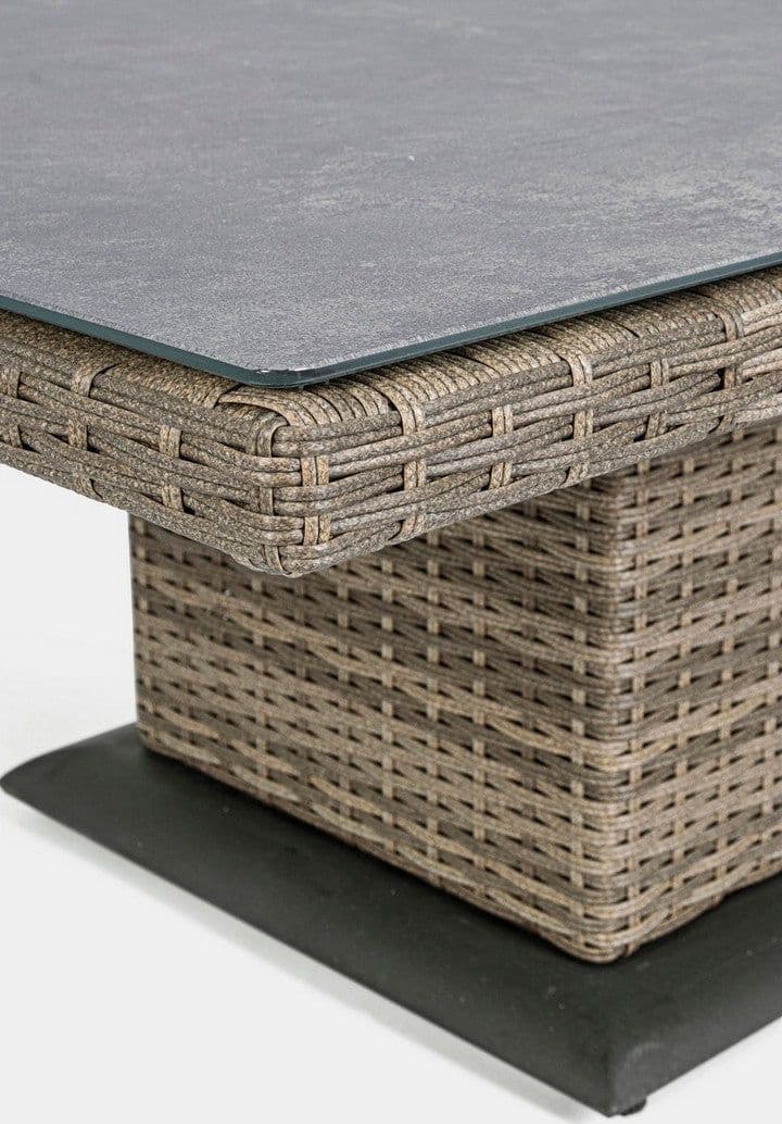 Tavolo "Kent" con struttura in alluminio, piano in ceramica, intreccio in fibra sintetica, per esterno Giardino e giardinaggio/Arredamento da giardino e accessori/Tavoli e tavolini/Tavoli standard Decor Space - Altamura, Commerciovirtuoso.it