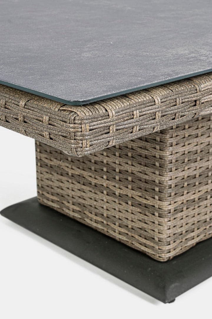 Tavolo "Kent" con struttura in alluminio, piano in ceramica, intreccio in fibra sintetica, per esterno Giardino e giardinaggio/Arredamento da giardino e accessori/Tavoli e tavolini/Tavoli standard Decor Space - Altamura, Commerciovirtuoso.it