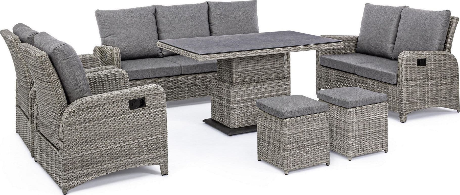 Tavolo "Kent" con struttura in alluminio, piano in ceramica, intreccio in fibra sintetica, per esterno Giardino e giardinaggio/Arredamento da giardino e accessori/Tavoli e tavolini/Tavoli standard Decor Space - Altamura, Commerciovirtuoso.it