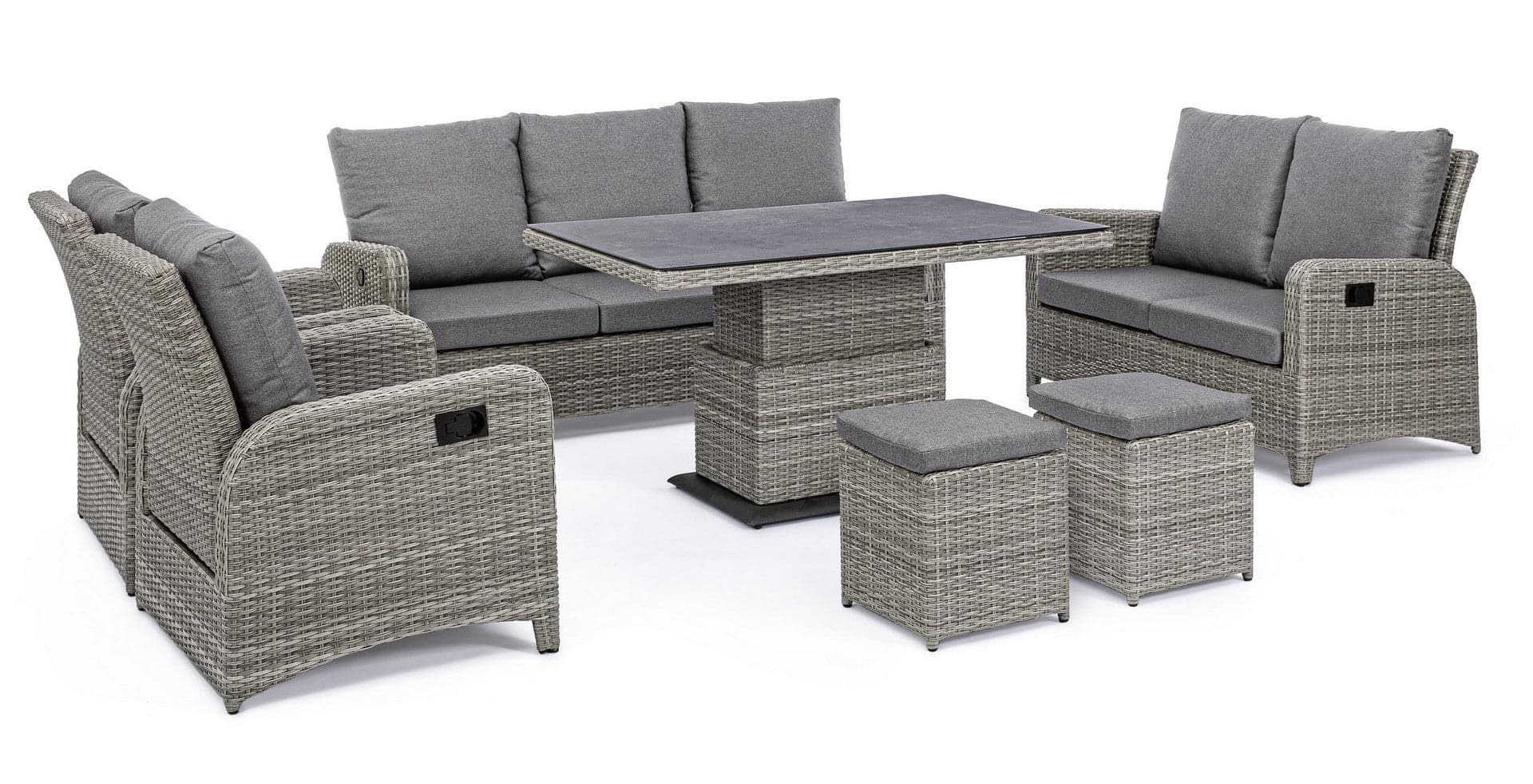 Tavolo "Kent" con struttura in alluminio, piano in ceramica, intreccio in fibra sintetica, per esterno Giardino e giardinaggio/Arredamento da giardino e accessori/Tavoli e tavolini/Tavoli standard Decor Space - Altamura, Commerciovirtuoso.it