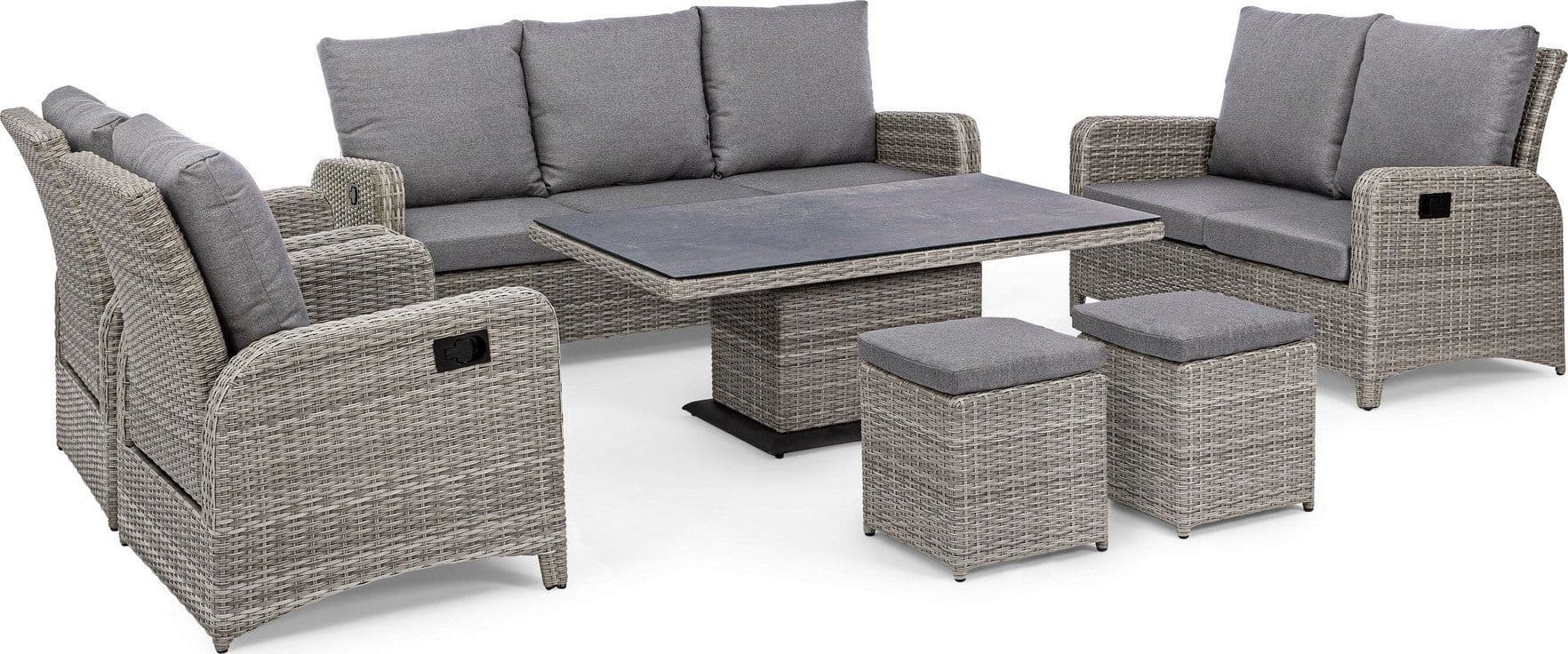 Tavolo "Kent" con struttura in alluminio, piano in ceramica, intreccio in fibra sintetica, per esterno Giardino e giardinaggio/Arredamento da giardino e accessori/Tavoli e tavolini/Tavoli standard Decor Space - Altamura, Commerciovirtuoso.it