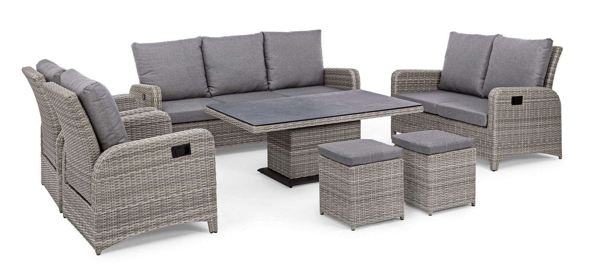 Tavolo "Kent" con struttura in alluminio, piano in ceramica, intreccio in fibra sintetica, per esterno Giardino e giardinaggio/Arredamento da giardino e accessori/Tavoli e tavolini/Tavoli standard Decor Space - Altamura, Commerciovirtuoso.it