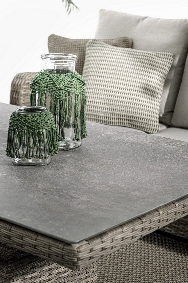 Tavolo "Kent" con struttura in alluminio, piano in ceramica, intreccio in fibra sintetica, per esterno - 27
