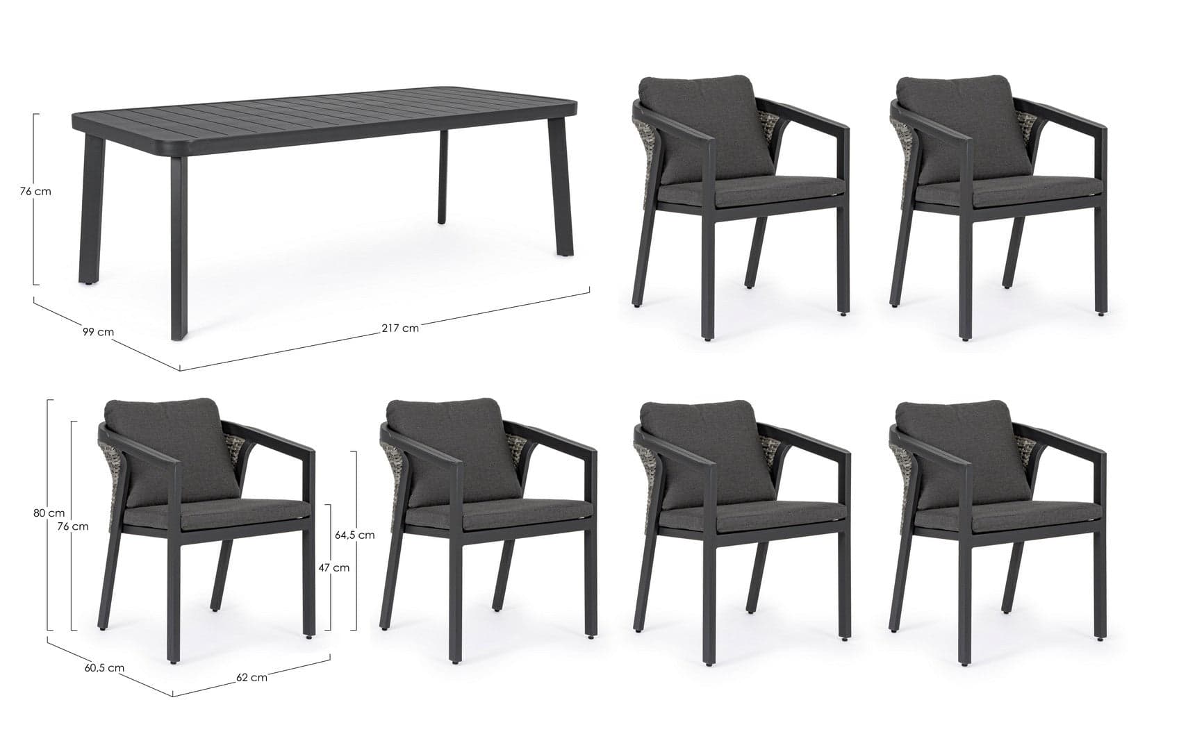Set tavolo con 6 sedie "Cordova" in alluminio verniciato, seduta in fibra sintetica, per esterno in Tavoli standard Decor Space - Altamura, commercioVirtuoso.it