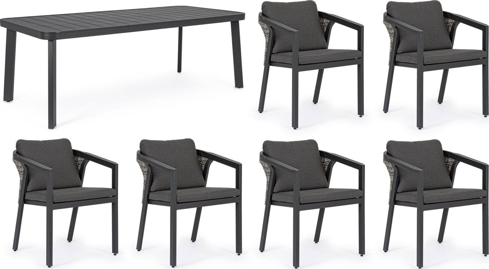 Set tavolo con 6 sedie "Cordova" in alluminio verniciato, seduta in fibra sintetica, per esterno Giardino e giardinaggio/Arredamento da giardino e accessori/Tavoli e tavolini/Tavoli standard Decor Space - Altamura, Commerciovirtuoso.it