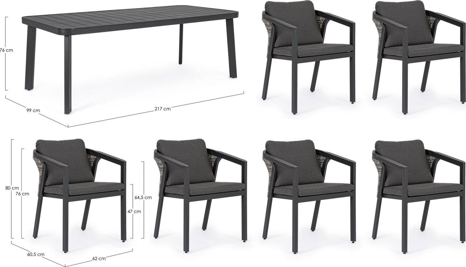Set tavolo con 6 sedie "Cordova" in alluminio verniciato, seduta in fibra sintetica, per esterno Giardino e giardinaggio/Arredamento da giardino e accessori/Tavoli e tavolini/Tavoli standard Decor Space - Altamura, Commerciovirtuoso.it