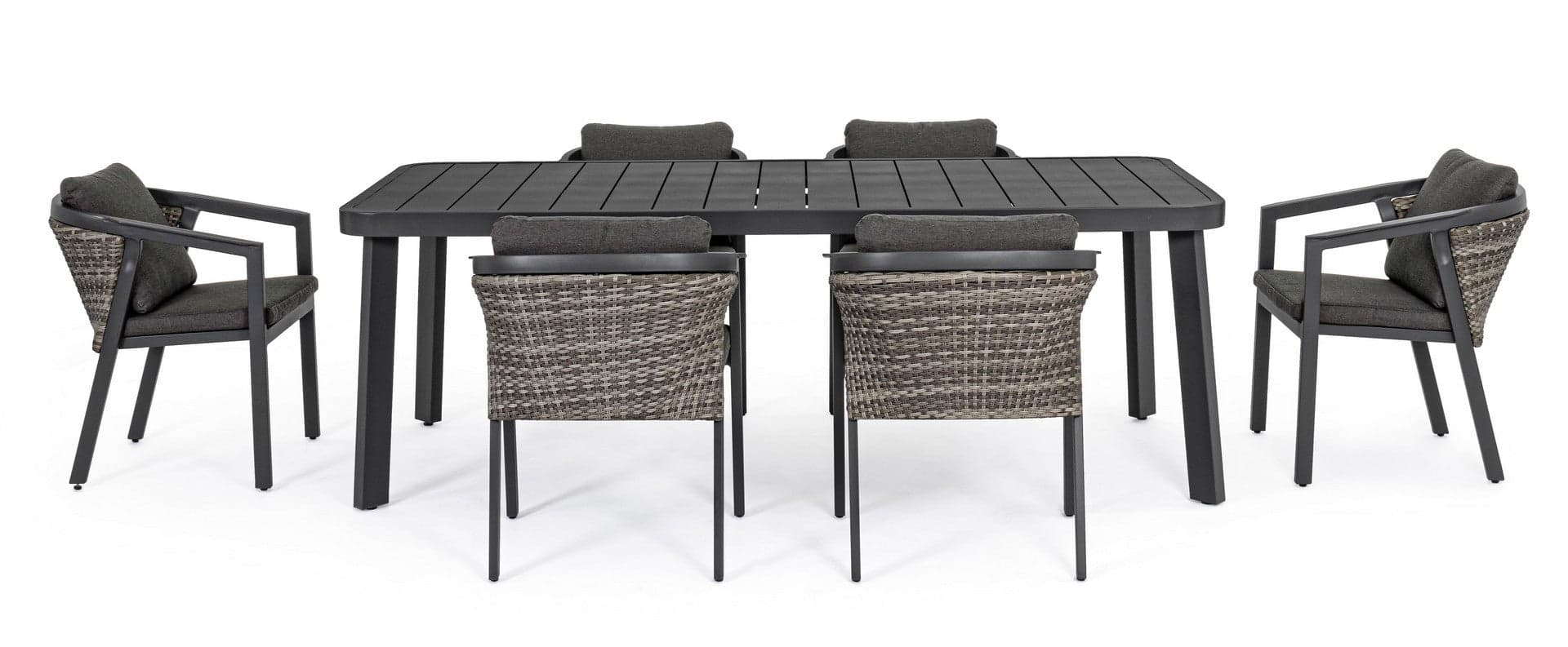 Set tavolo con 6 sedie "Cordova" in alluminio verniciato, seduta in fibra sintetica, per esterno Giardino e giardinaggio/Arredamento da giardino e accessori/Tavoli e tavolini/Tavoli standard Decor Space - Altamura, Commerciovirtuoso.it
