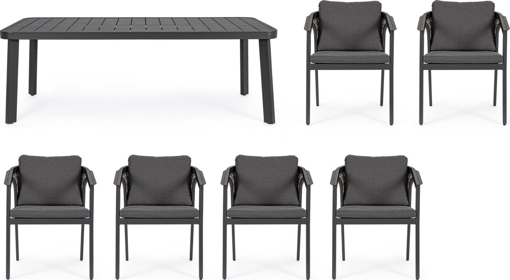 Set tavolo con 6 sedie "Cordova" in alluminio verniciato, seduta in fibra sintetica, per esterno Giardino e giardinaggio/Arredamento da giardino e accessori/Tavoli e tavolini/Tavoli standard Decor Space - Altamura, Commerciovirtuoso.it
