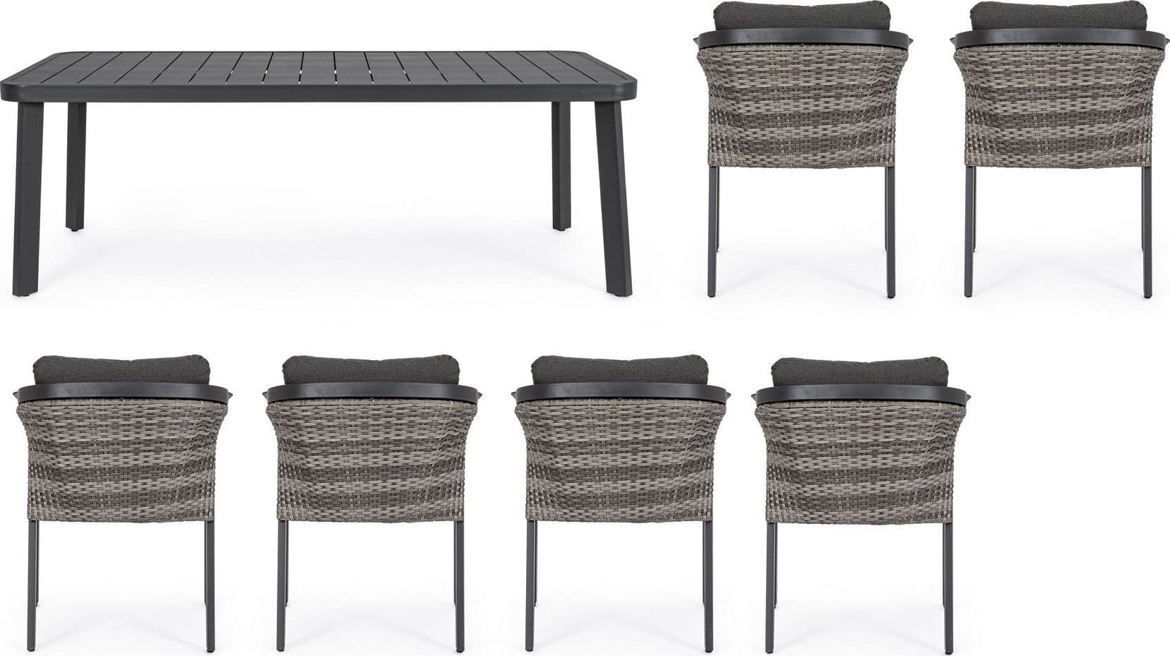Set tavolo con 6 sedie "Cordova" in alluminio verniciato, seduta in fibra sintetica, per esterno Giardino e giardinaggio/Arredamento da giardino e accessori/Tavoli e tavolini/Tavoli standard Decor Space - Altamura, Commerciovirtuoso.it