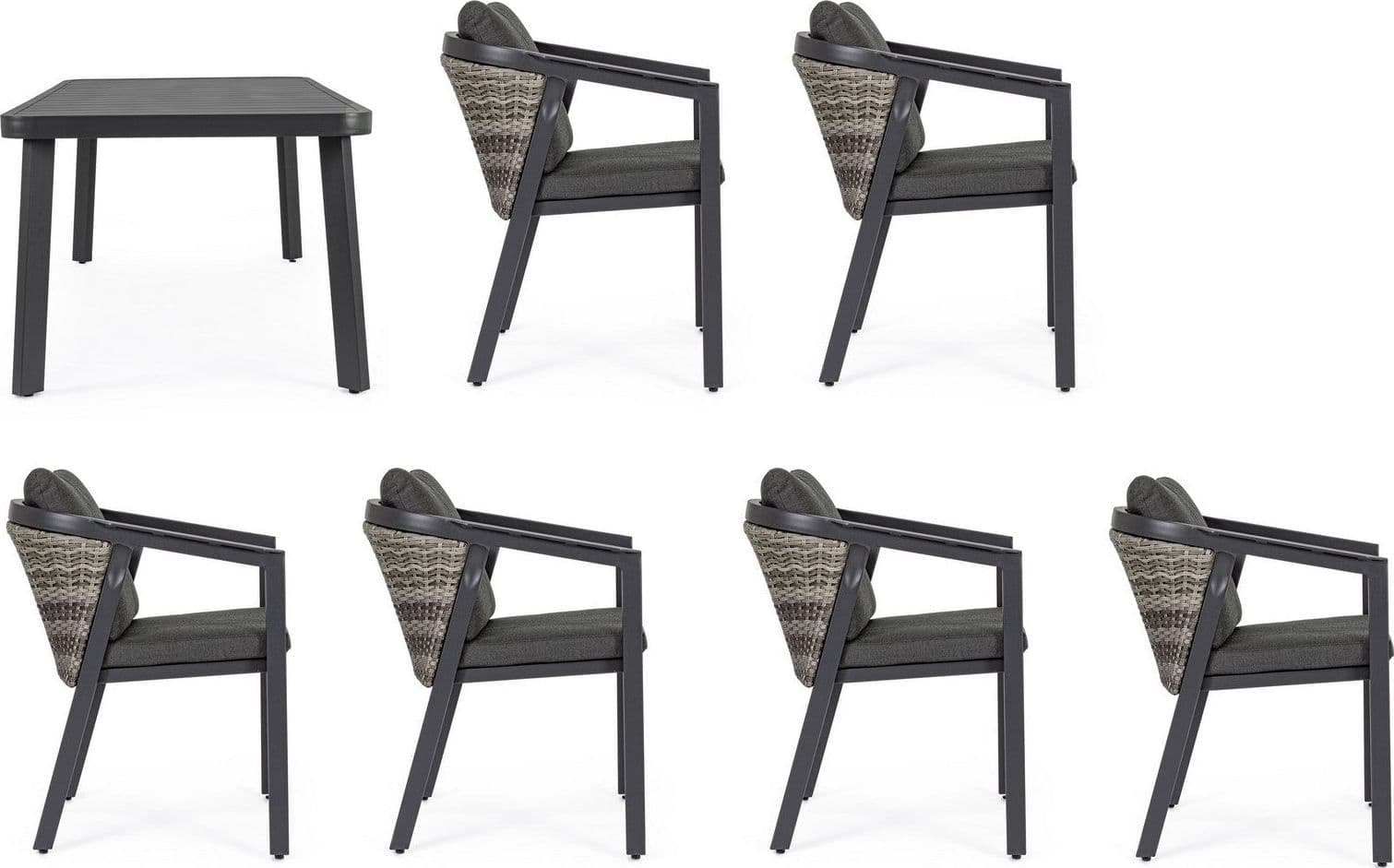 Set tavolo con 6 sedie "Cordova" in alluminio verniciato, seduta in fibra sintetica, per esterno Giardino e giardinaggio/Arredamento da giardino e accessori/Tavoli e tavolini/Tavoli standard Decor Space - Altamura, Commerciovirtuoso.it
