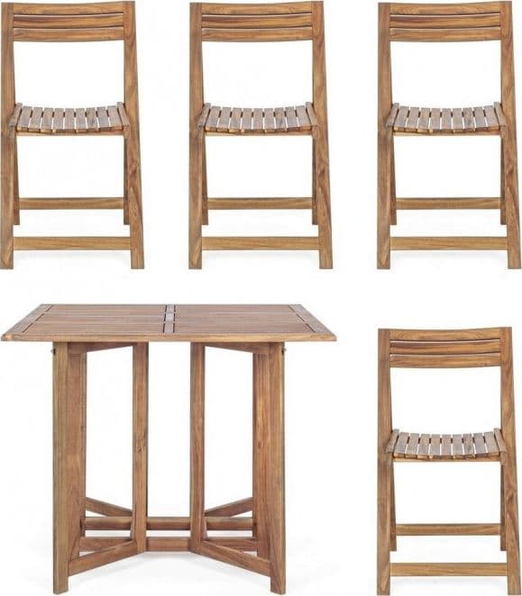 Set tavolo con 4 sedie "Noemi" in legno di acacia, finitura ad olio, per esterno in Tavoli standard Decor Space - Altamura, commercioVirtuoso.it