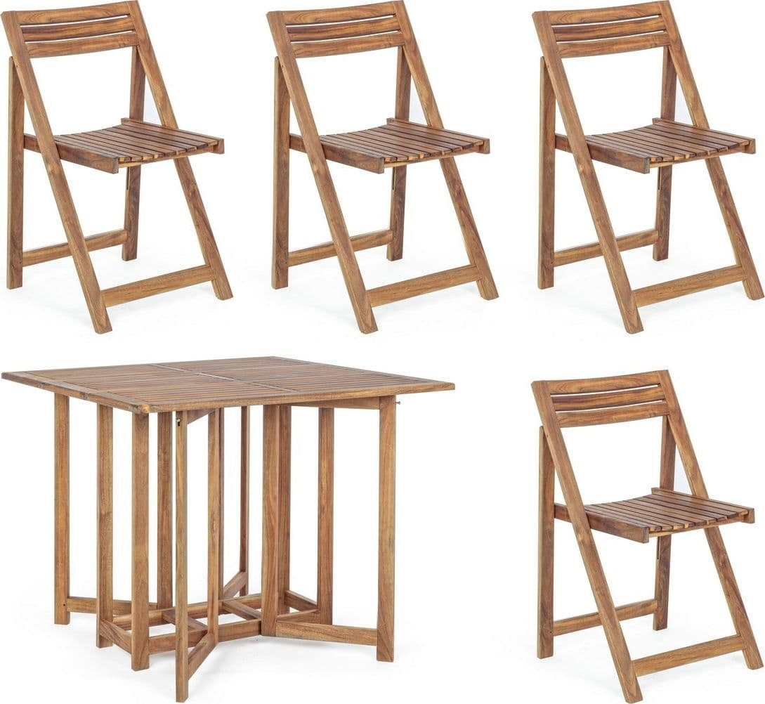 Set tavolo con 4 sedie "Noemi" in legno di acacia, finitura ad olio, per esterno in Tavoli standard Decor Space - Altamura, commercioVirtuoso.it