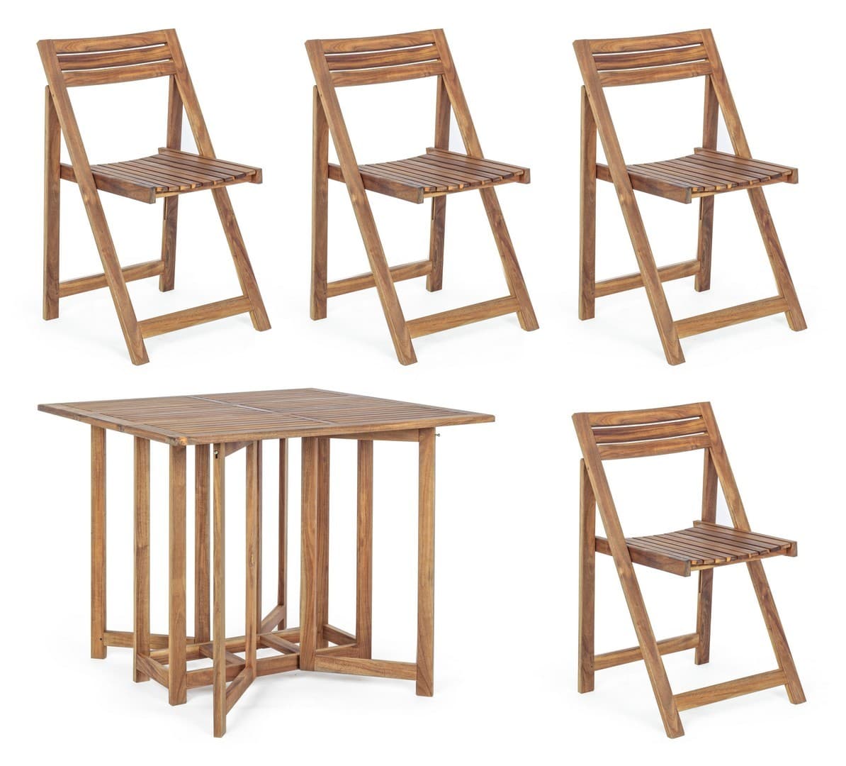 Set tavolo con 4 sedie "Noemi" in legno di acacia, finitura ad olio, per esterno in Tavoli standard Decor Space - Altamura, commercioVirtuoso.it