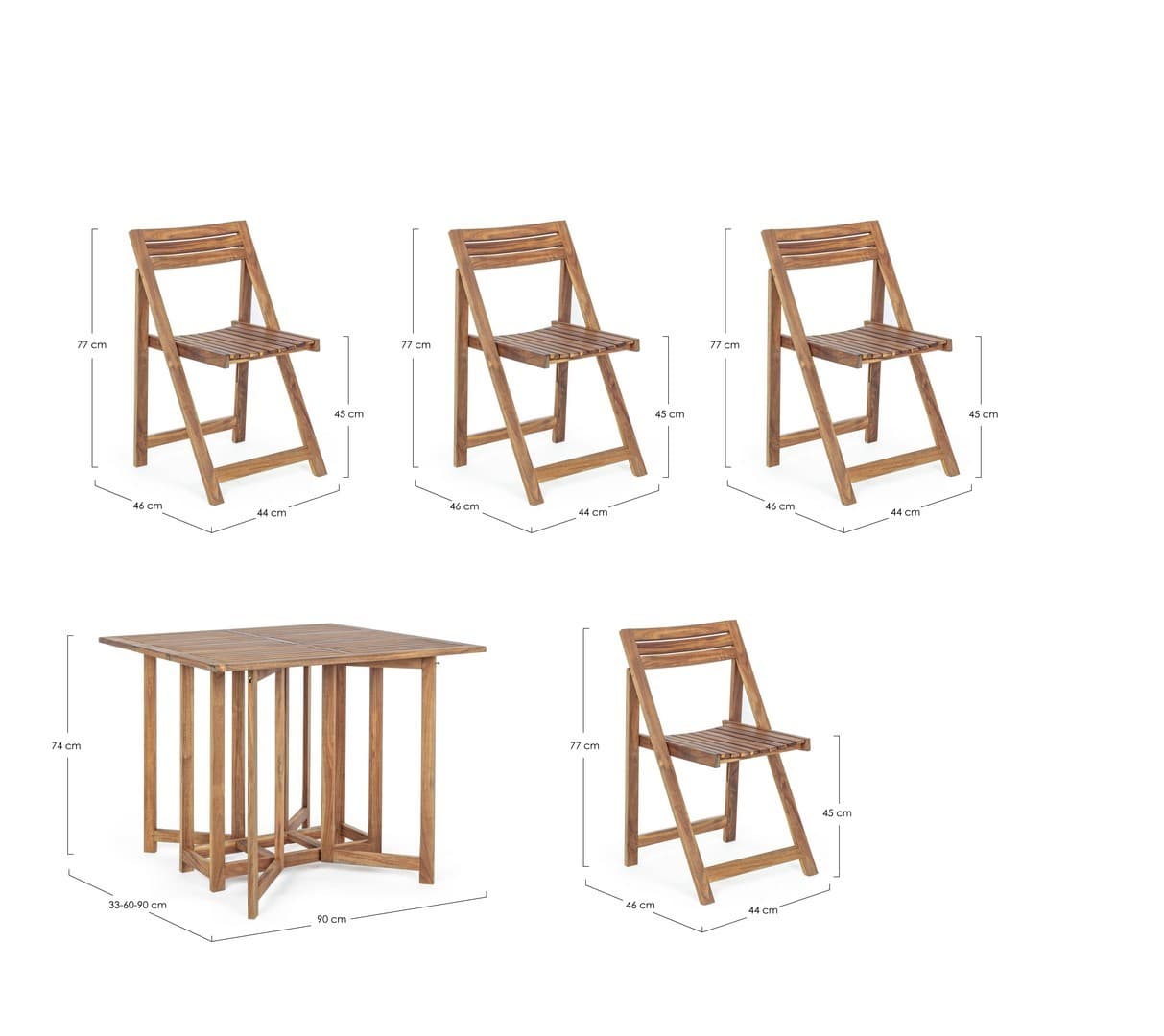 Set tavolo con 4 sedie "Noemi" in legno di acacia, finitura ad olio, per esterno in Tavoli standard Decor Space - Altamura, commercioVirtuoso.it