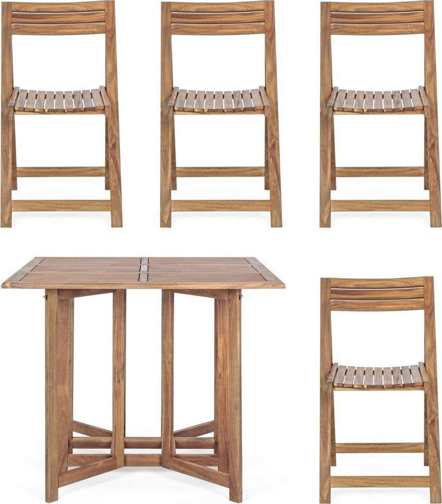 Set tavolo con 4 sedie "Noemi" in legno di acacia, finitura ad olio, per esterno in Tavoli standard Decor Space - Altamura, commercioVirtuoso.it