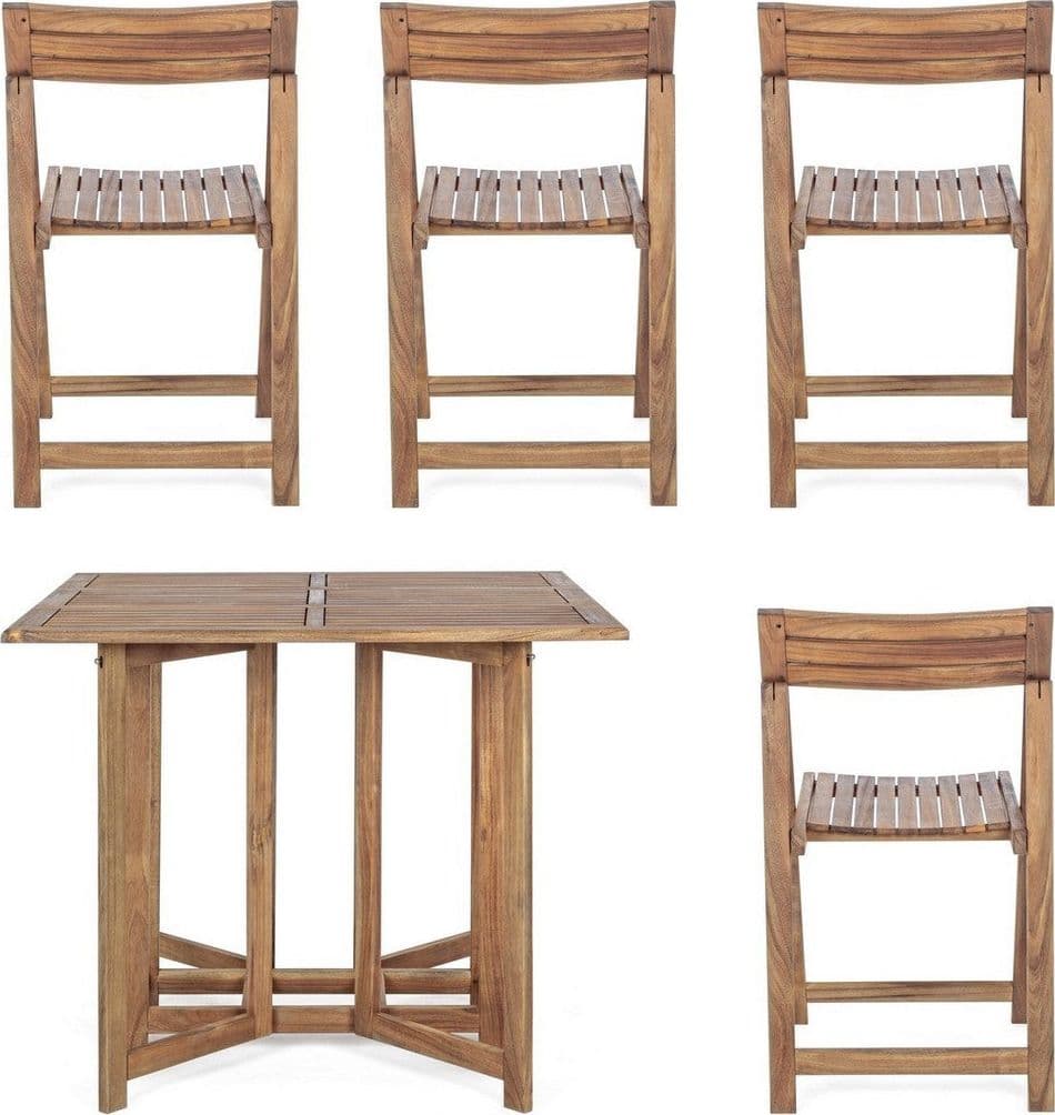 Set tavolo con 4 sedie "Noemi" in legno di acacia, finitura ad olio, per esterno in Tavoli standard Decor Space - Altamura, commercioVirtuoso.it