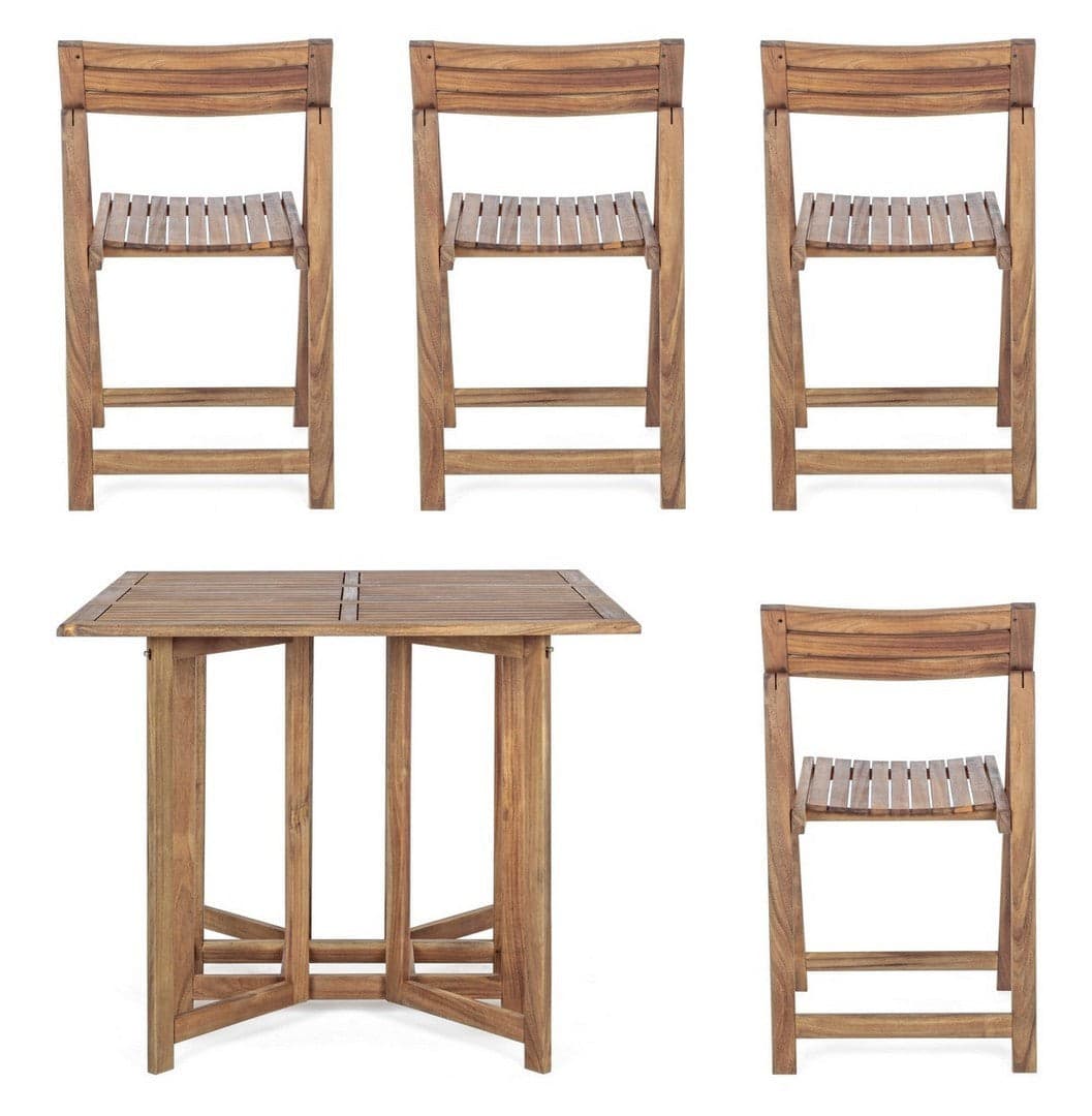 Set tavolo con 4 sedie "Noemi" in legno di acacia, finitura ad olio, per esterno in Tavoli standard Decor Space - Altamura, commercioVirtuoso.it