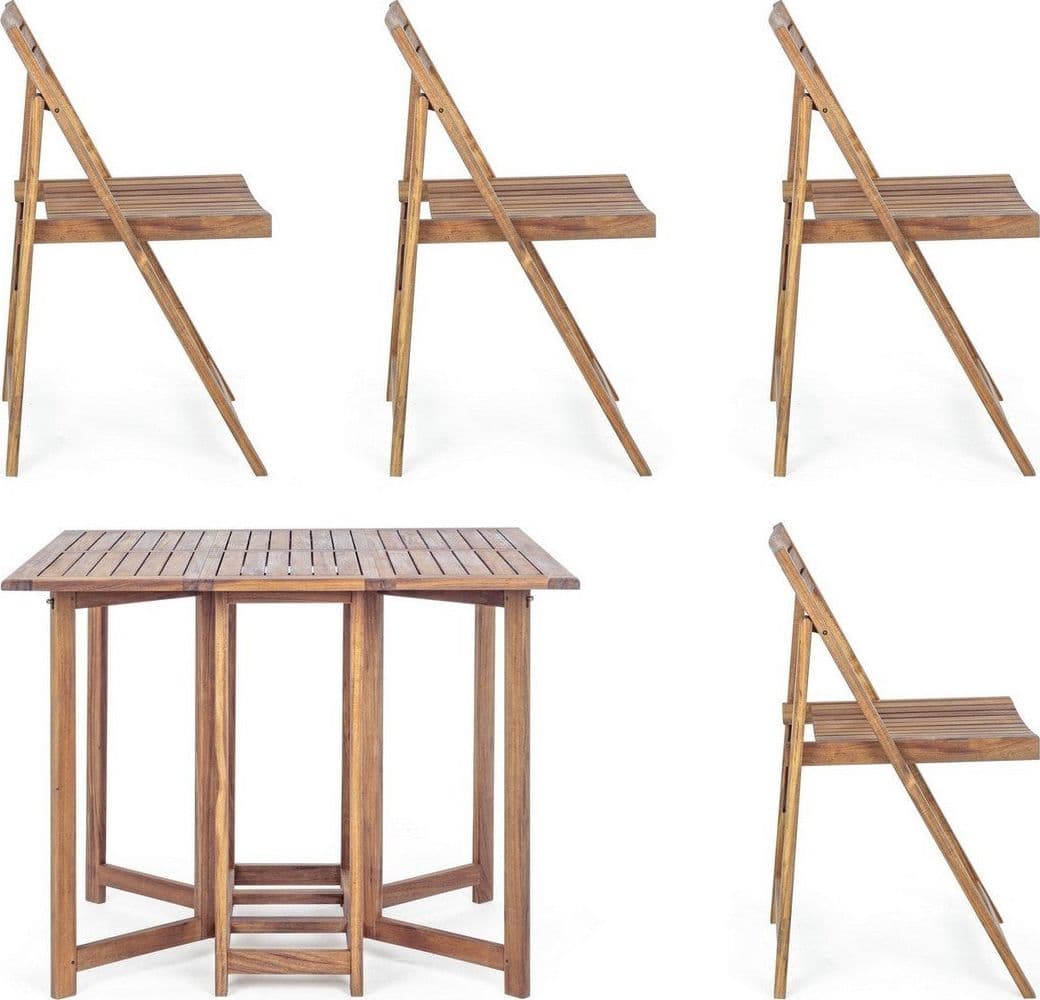 Set tavolo con 4 sedie "Noemi" in legno di acacia, finitura ad olio, per esterno in Tavoli standard Decor Space - Altamura, commercioVirtuoso.it