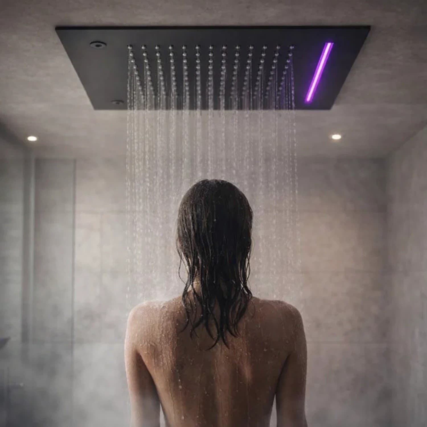 Soffione LED a Soffitto Da Incasso Con Cascata Acciaio NERO Quadro Ogomondo - 4