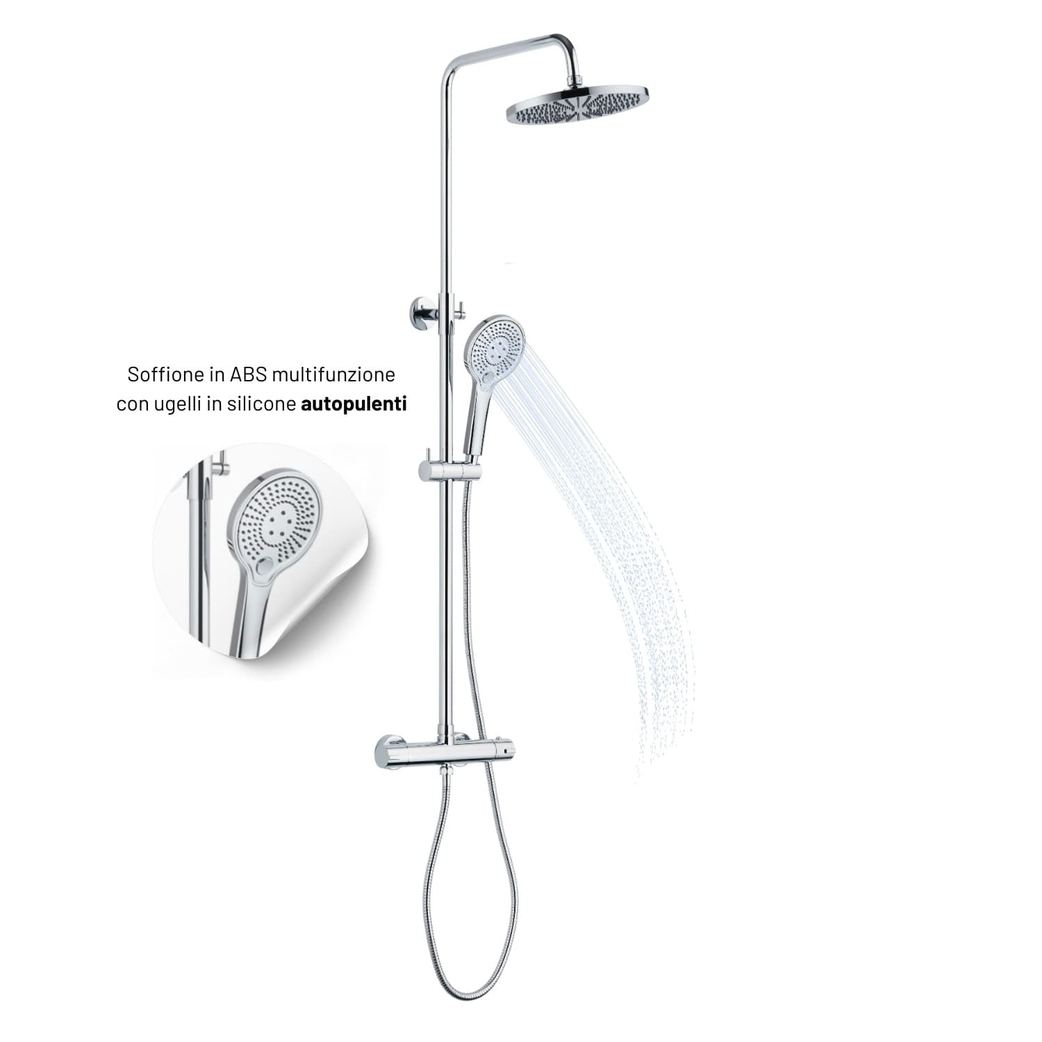 Colonna Doccia Slot Termostatica Cromata 2 Funzioni Soffione Doccetta Tondo - 4