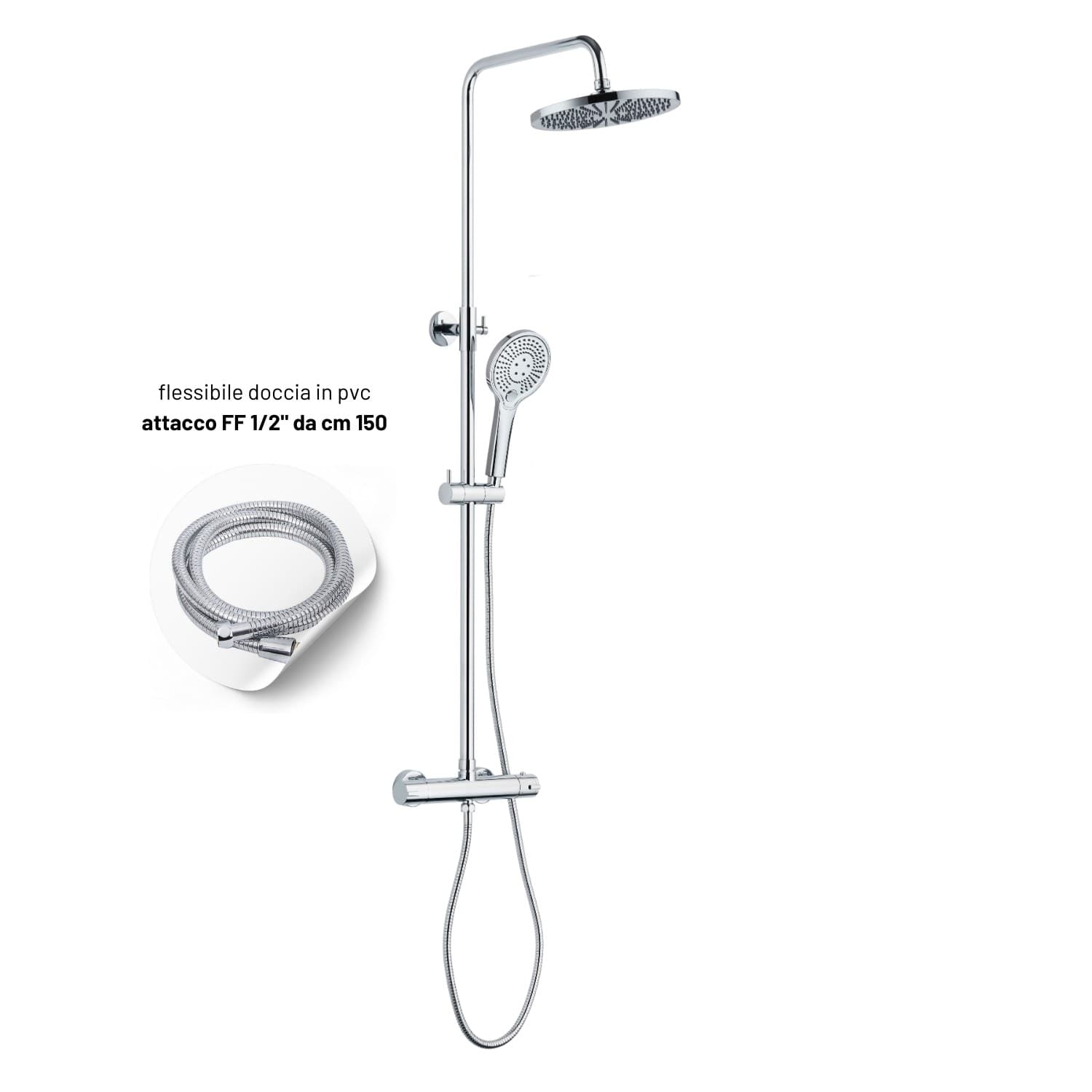 Colonna Doccia Slot Termostatica Cromata 2 Funzioni Soffione Doccetta Tondo - 5