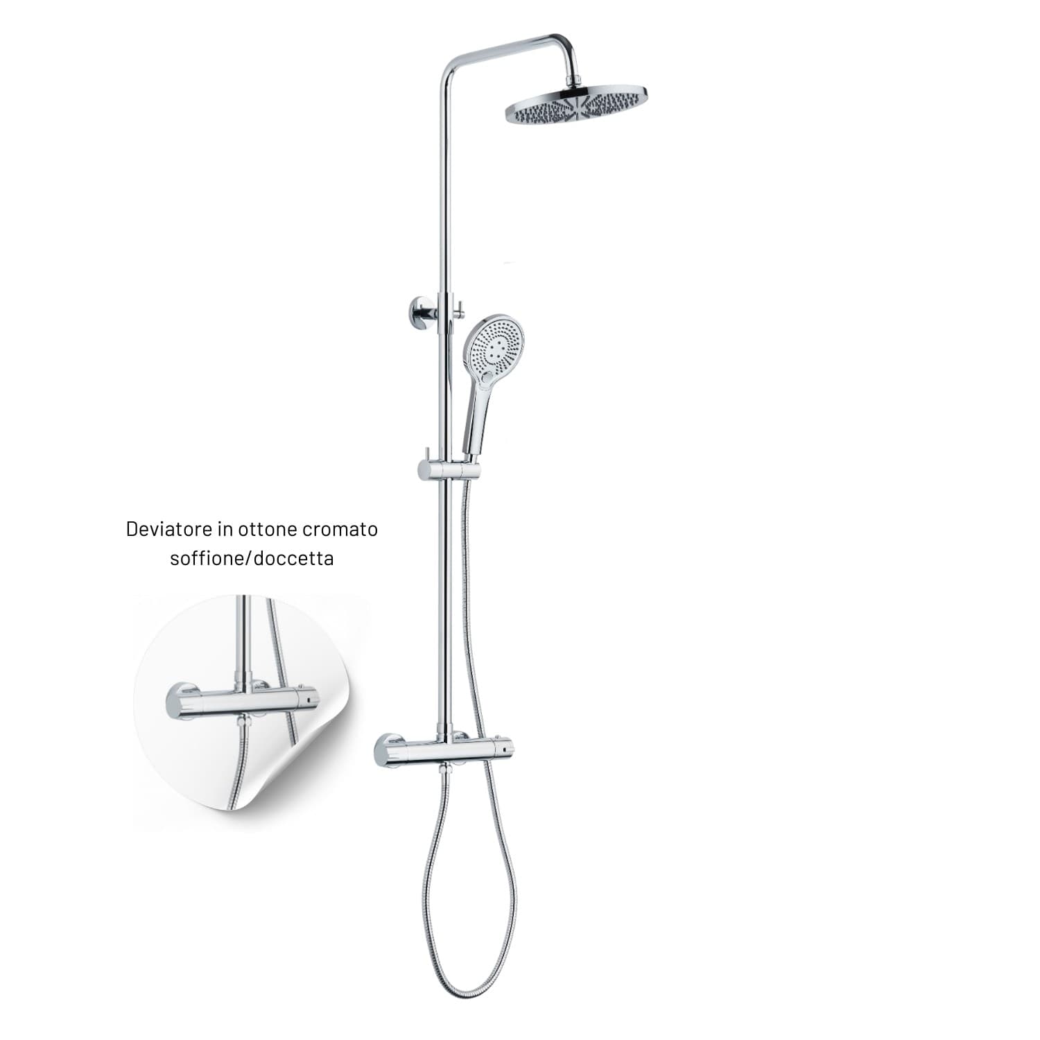 Colonna Doccia Slot Termostatica Cromata 2 Funzioni Soffione Doccetta Tondo - 6