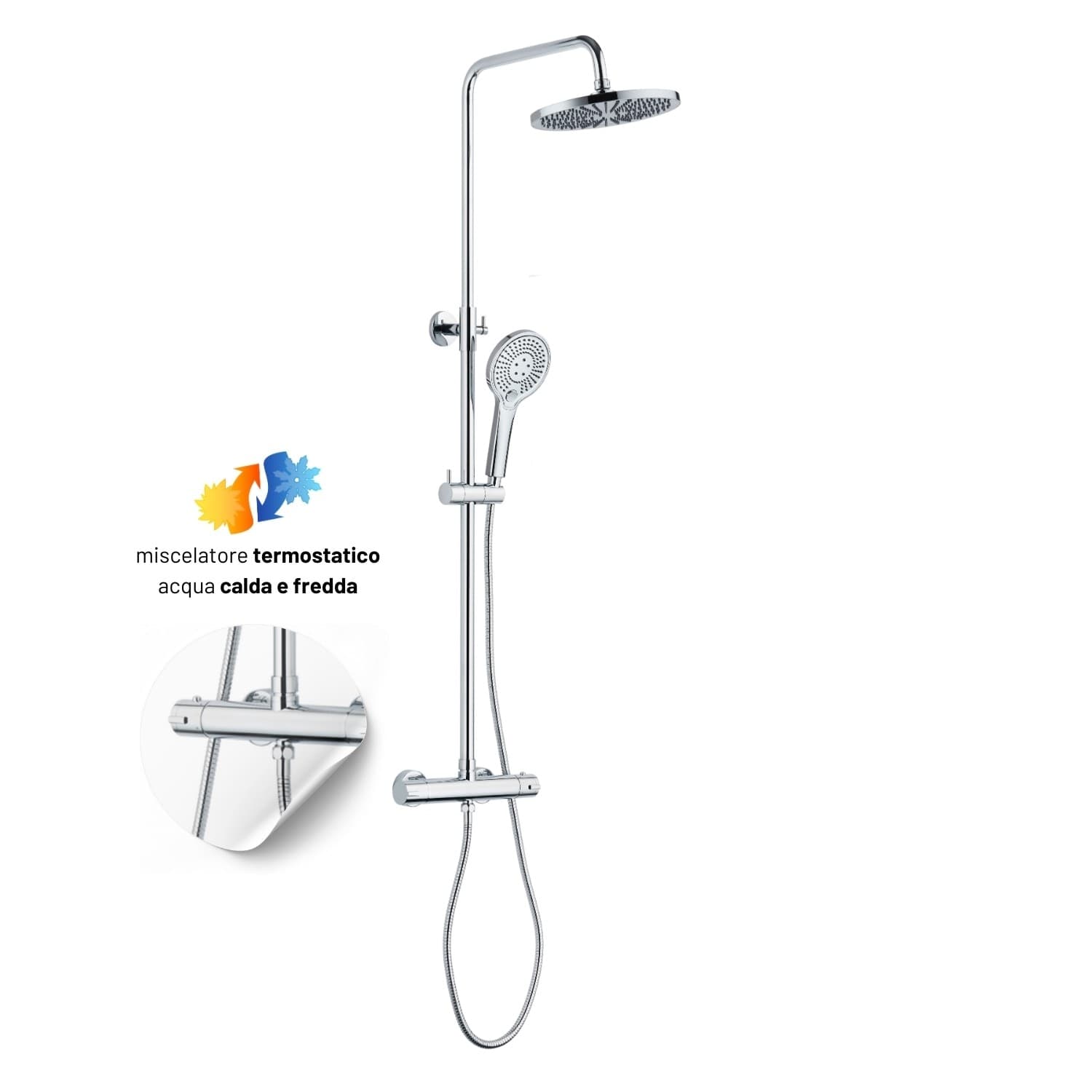 Colonna Doccia Slot Termostatica Cromata 2 Funzioni Soffione Doccetta Tondo - 7