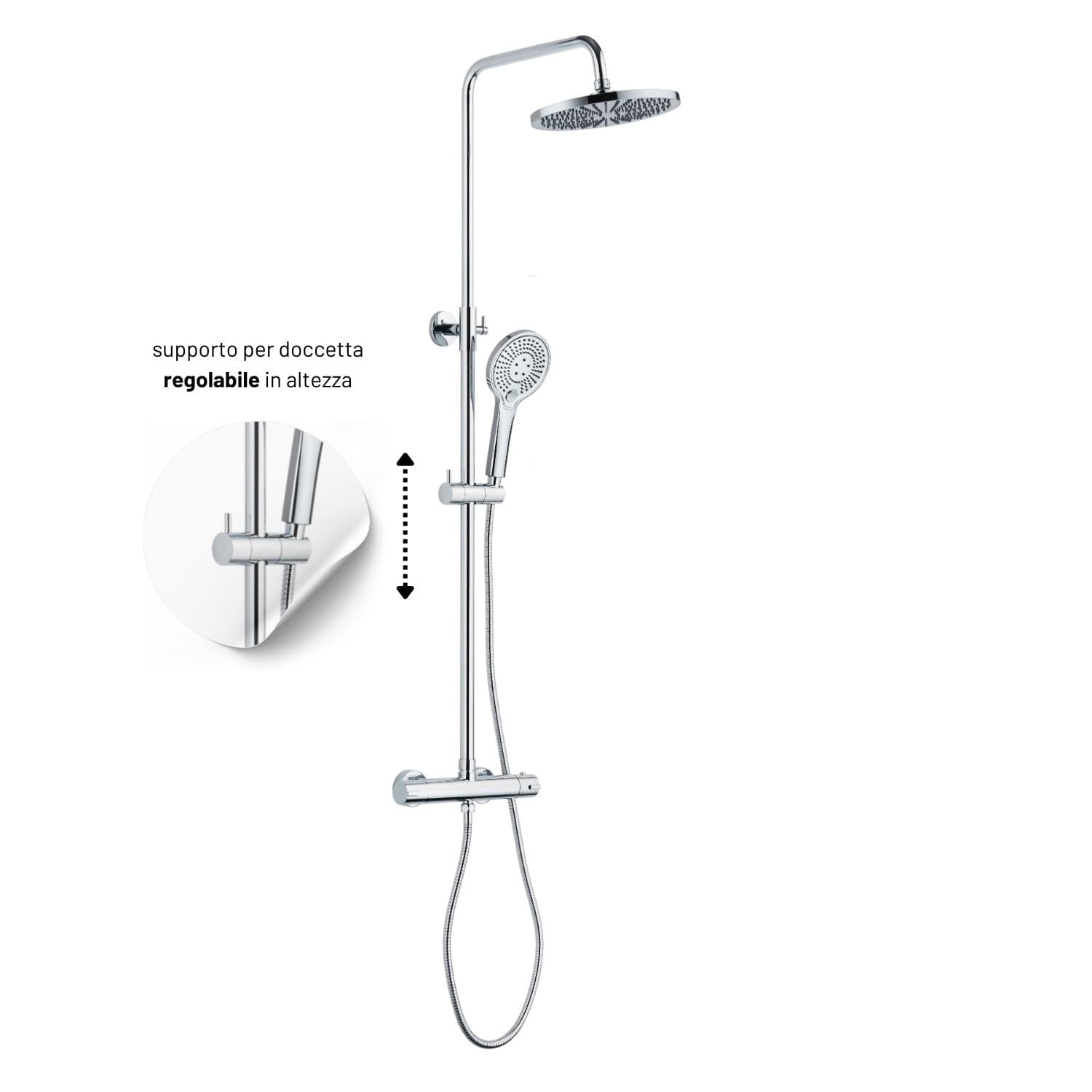 Colonna Doccia Slot Termostatica Cromata 2 Funzioni Soffione Doccetta Tondo - 8