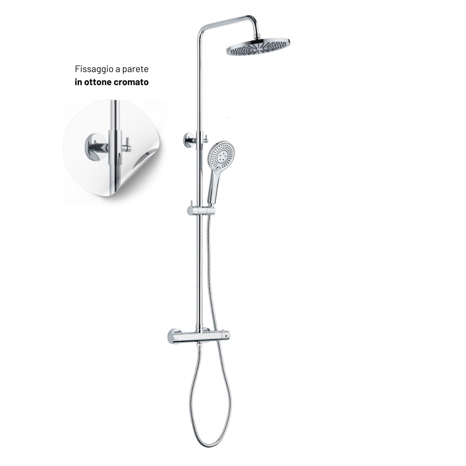 Colonna Doccia Slot Termostatica Cromata 2 Funzioni Soffione Doccetta Tondo - 9