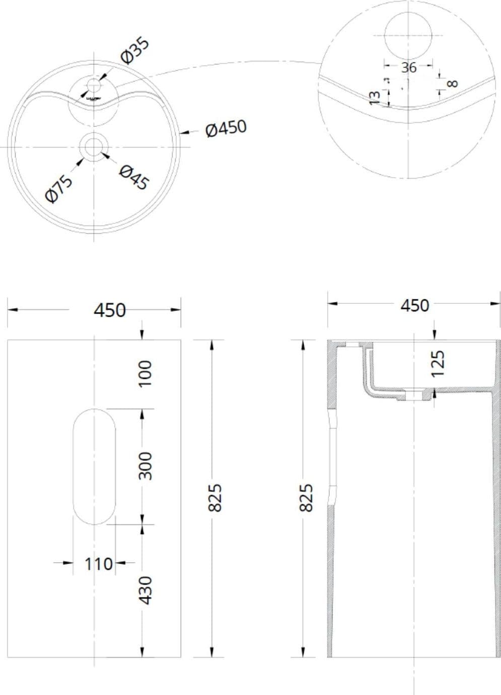 Lavabo Monoforo Free Standing Klaus Plus Artificial Stone Bianco Opaco Matt - 3