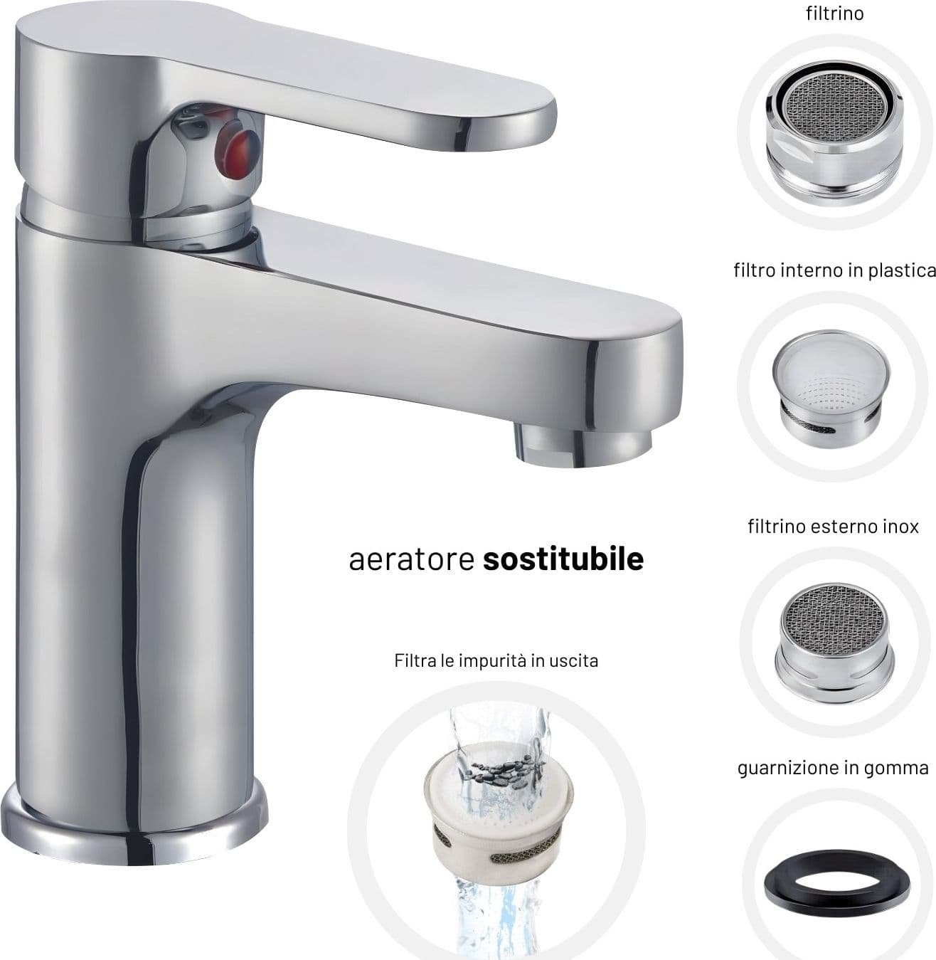Miscelatore Rubinetto Lavabo Cromato Bagno Casa - 3