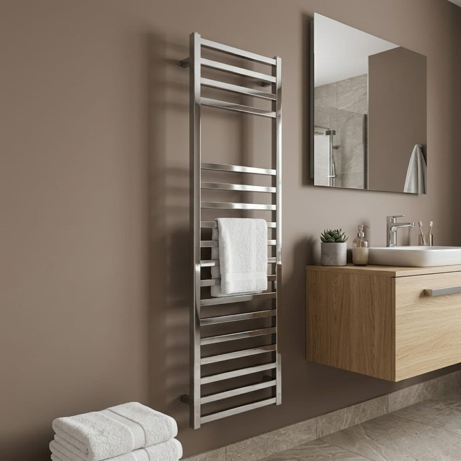 Termoarredo Scaldasalviette Square Cromo Lucido Per Bagno - 46