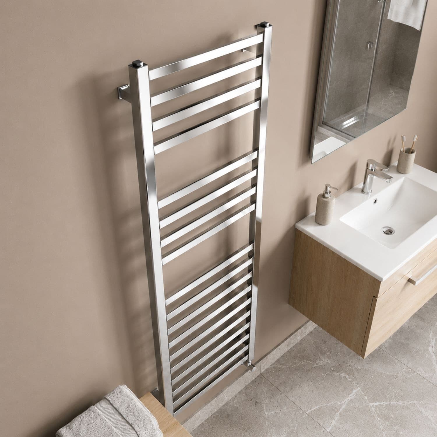 Termoarredo Scaldasalviette Square Cromo Lucido Per Bagno - 20