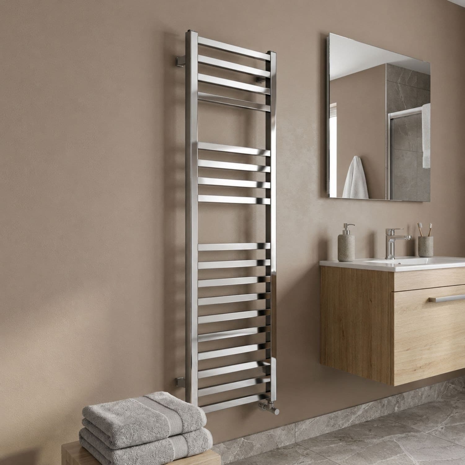 Termoarredo Scaldasalviette Square Cromo Lucido Per Bagno - 35