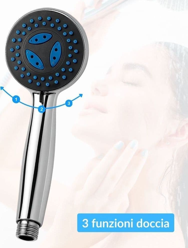 Doccetta Soffione Vasca Doccia 3 Funzioni Multigetto Anticalcare Abs Cromato - 3