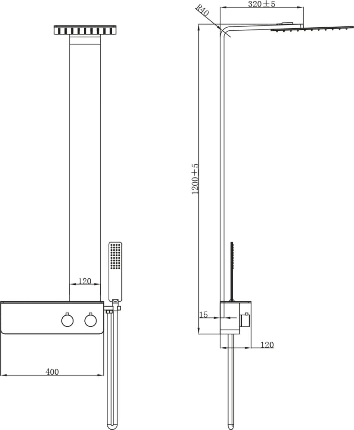 Colonna Doccia Acciaio Inox Spazzolato 2 Funzioni Top Acciaio Inox L40xP42xH120 015 - 6
